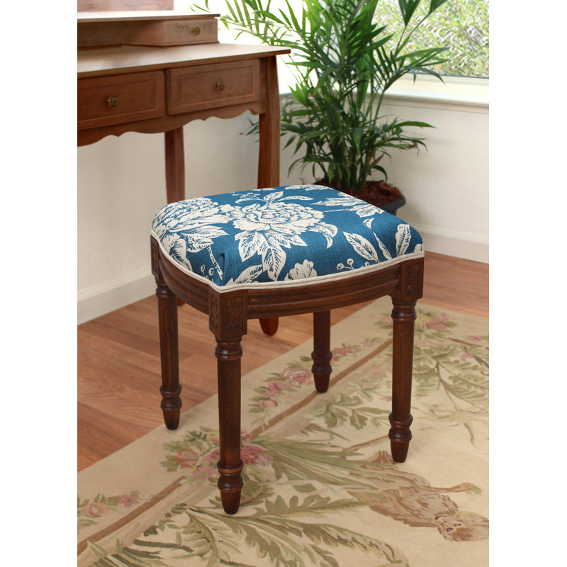 Tabouret de coiffeuse Camic, Noyer, Bleu marine