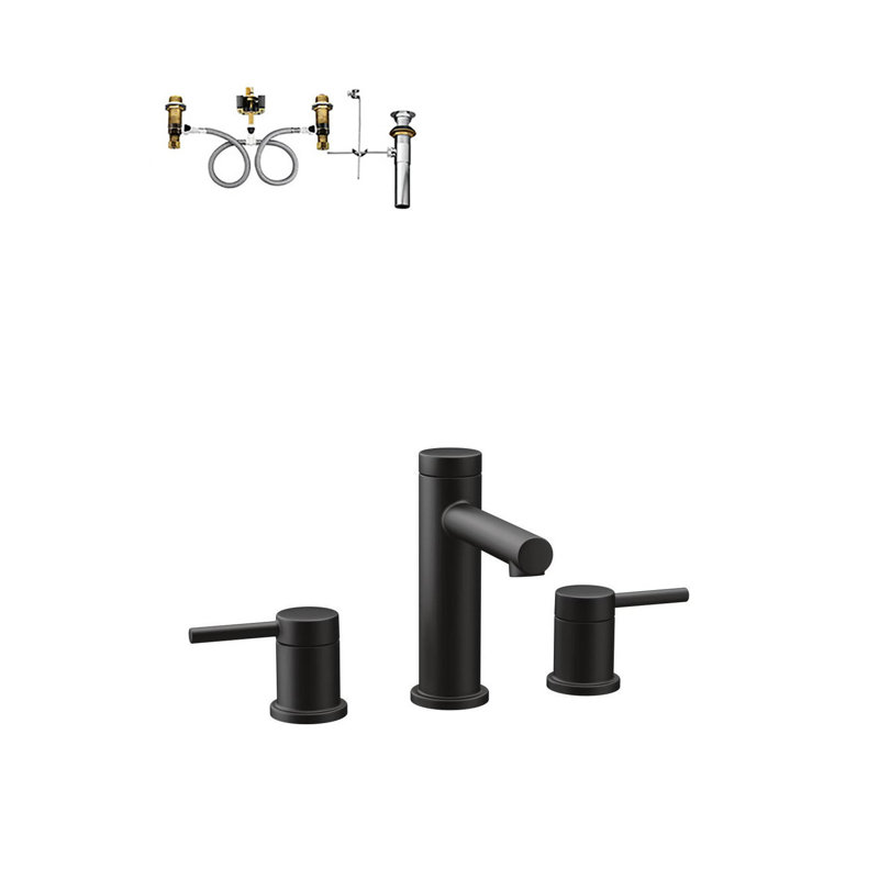 High Arc Widespread Bathroom Faucet with Drain Assembly, Matte Black