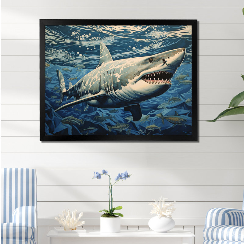 Shark Echo, reproduction d'art sur toile, Cadre simple noir, H 16 po x l 32 po x P 1 po