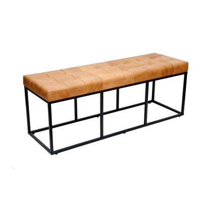 Banc avec cadre industriel en cuir et métal