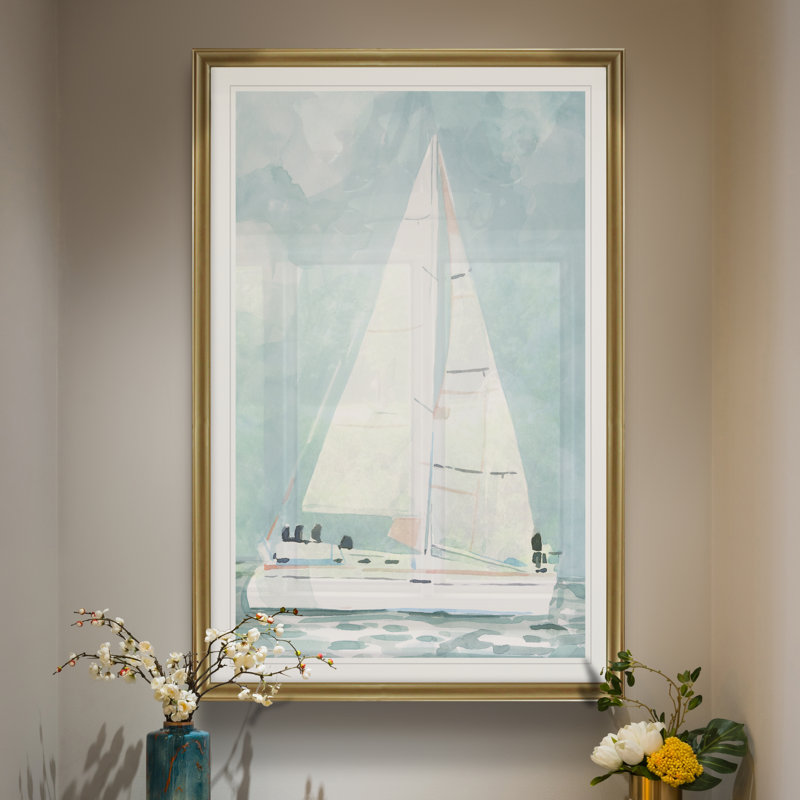 «Soft Sailboat I», reproduction d'art sur toile, H 26,5 po x l 36,5 po x P 1,5 po, Cadre doré