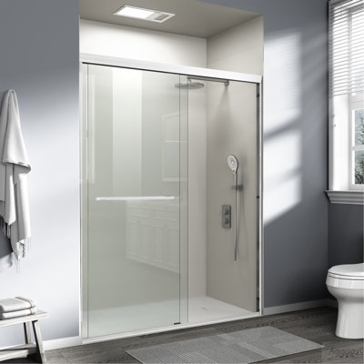 56-60 in. W x 72 in. H Double Sliding Shower Door, Semi-frameless Bathroom Sliding Door with 1/4" (6mm) Tempered Glass for Walk-in Shower, White CM-24D03-60WHX