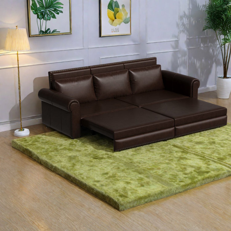 Canapés Chesterfield multifonctionnels, canapé-lit convertible en similicuir, brun foncé
