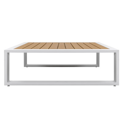 Table basse d'extérieur rectangulaire, structure entièrement en aluminium, plateau de table imitation bois
