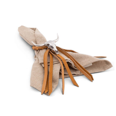 Western Frontier Long Horn Cow Skull Leather Napkin Ring