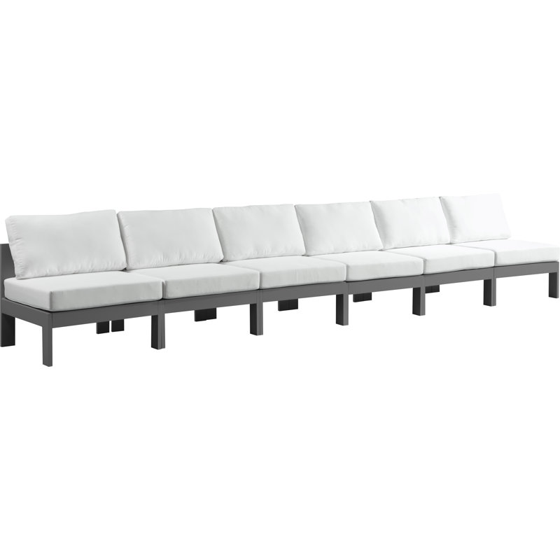 Angilina 180'' Wide Aluminum Patio Sofa with Cushions, Dark Gray, White