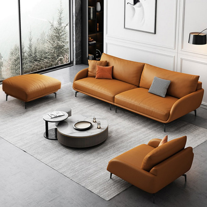 Ensemble de salon en cuir véritable orange 3 pièces