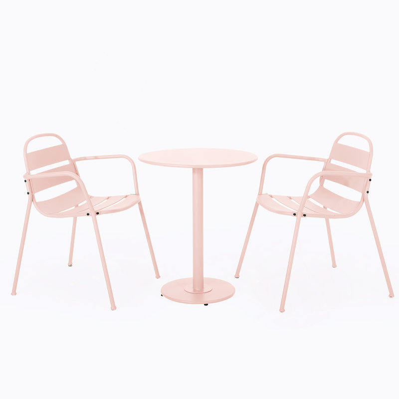 Ensemble de mobilier de patio, une table avec deux chaises, Rose clair
