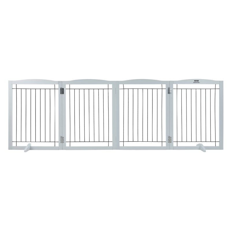 White Freestanding Solid Wood and Metal Pet Gate