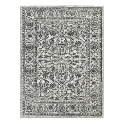 Tapis floral tissé à la machine 6 pi x 9 pi gris