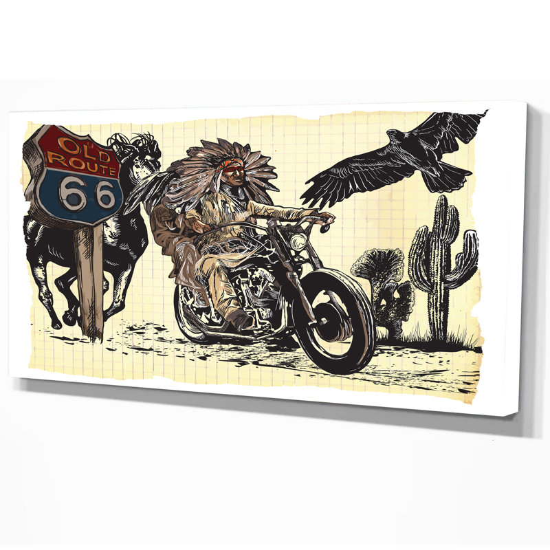 «Native American in Moto», impression, H 16 po x l 32 po x P 1 po, Toile tendue