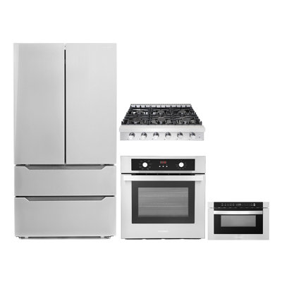 4 Piece Kitchen Package with French Door Refrigerator & 35.88"" Gas Cooktop & Wall Oven -  Cosmo, COS-4PKG-344