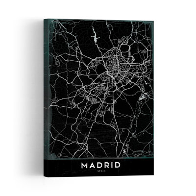 Madrid Map Spain Vintage Contemporary City Wall Art Print 1 Piece Wrapped Canvas Wall Art