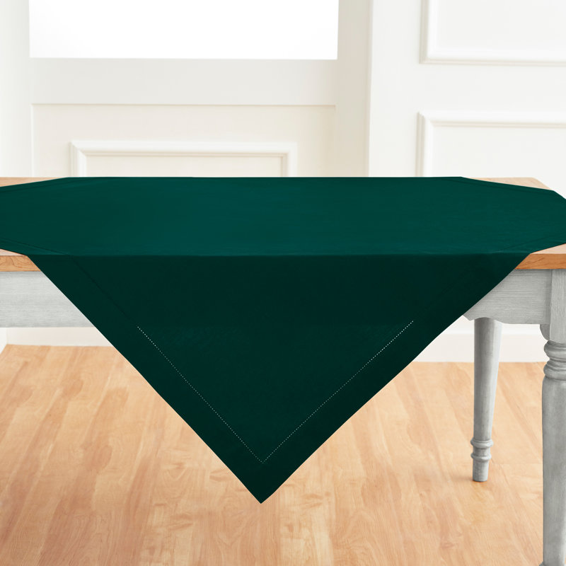 Cotton Linen Hemstitch - 100% Pure Table Throw, Dark Green