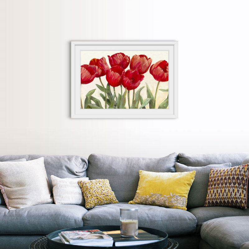 " Ruy Tulips " Print, 32" H x 44" W x 1" D, White Framed