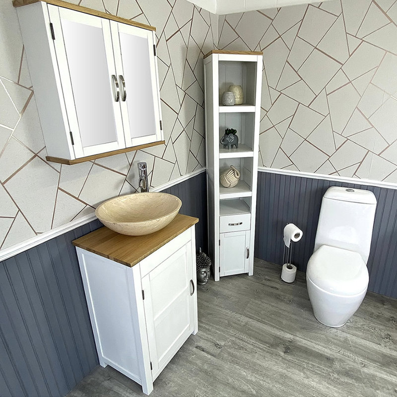 Marshburn 485mm Single Bathroom Vanity with Vessel Stone Basin, White, Cream