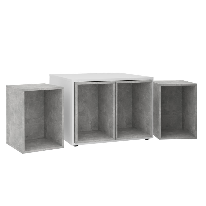 Kuzara Four Leg Coffee Table with Storage, White/Concrete