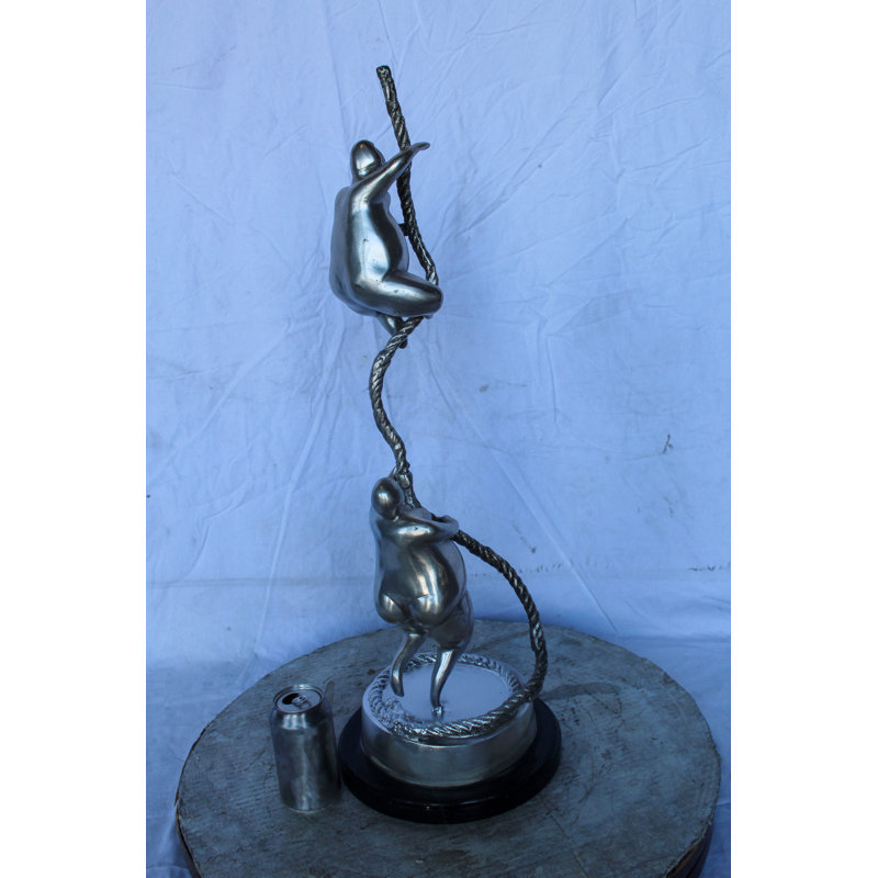 Nifao Collection Two Voluptuous Women Climbing a Rope Statue, Silver Finish 10" x 10" x 29"H
