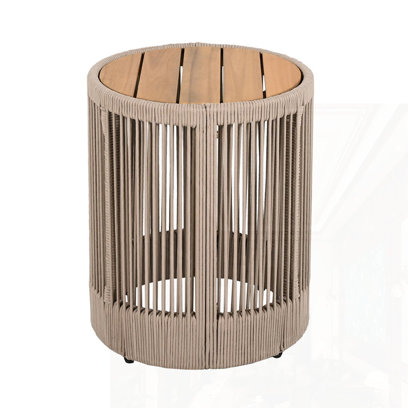 Acacia Wood Side Table, Beige