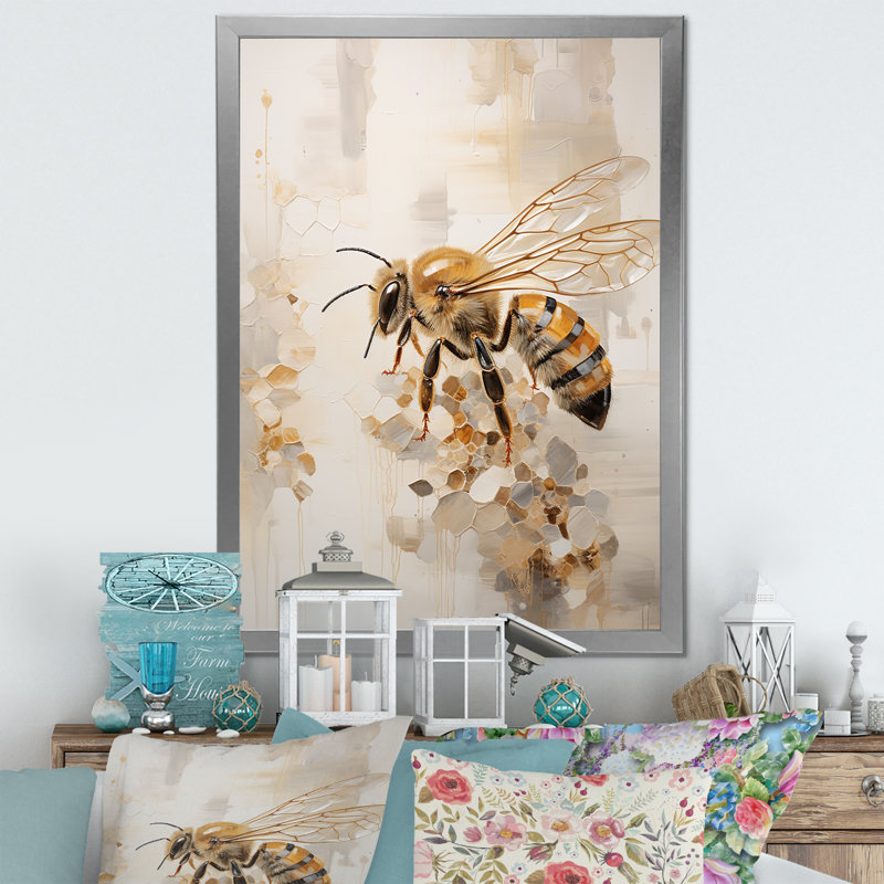 Minimalisme buzzing abeille sur toile, H 32 po x l 16 po x P 1 po, Cadre photo argenté