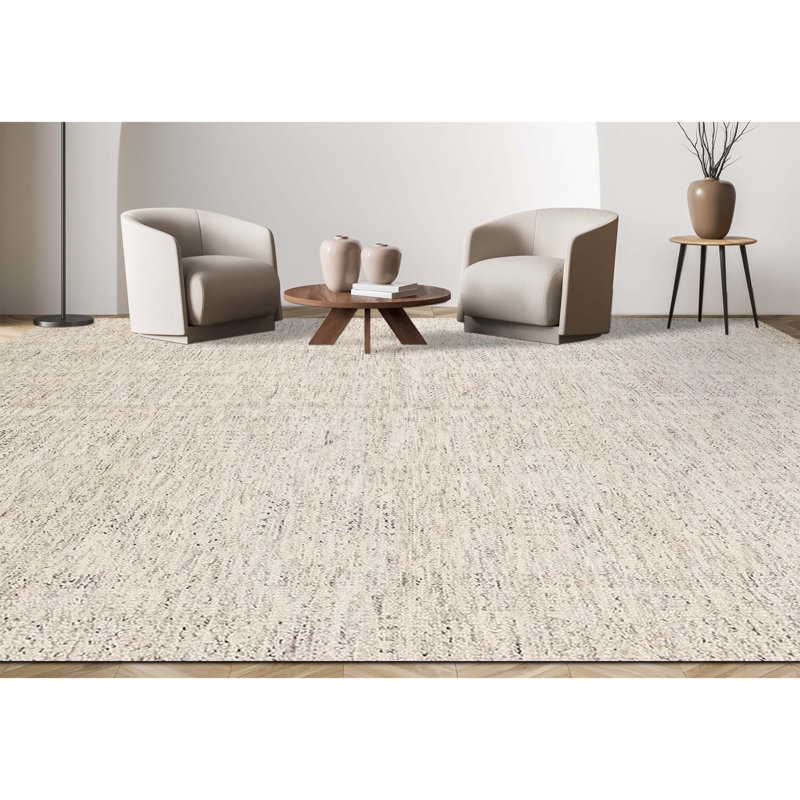 Wool Area Rug in Beige, Rectangle 12' x 14'10"