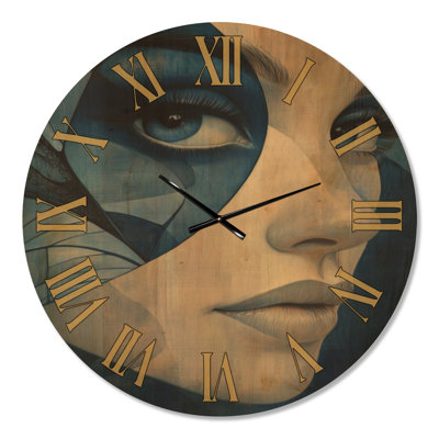 Horloge murale ronde glamour Sapphire Butterfly Muse, imprimée sur bois