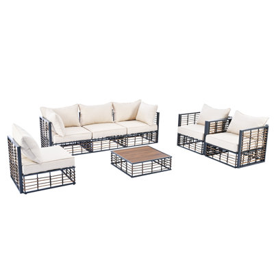 TOPMAX Modern Minimalist 7-Piece Metal Patio Sectional Sofa Set, All-Weather Garden Conversational Furniture Set with Thick Cushions and Coffee Table for Indoor Outdoor, Dark Grey