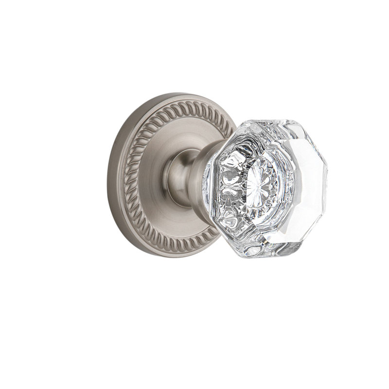 Grandeur Newport Rosette Passage with Chambord Crystal Door Knob, Satin Nickel, 2 3/8"