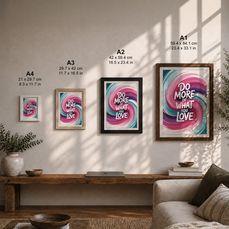 Do More of What You Love Typography - Framed Print, Oak, A4 - 29.7 x 21.0 cm