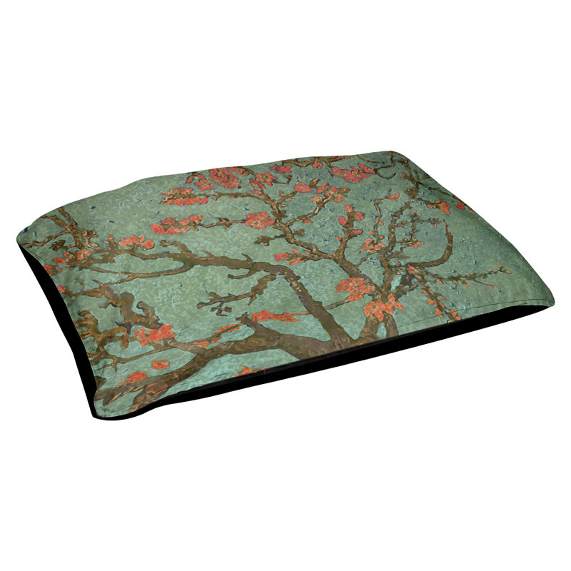 Coussin de concepteur de fleurs d’amande Burk, L 32,5 po x l 42,5 po, Vert / Rouge / Noir