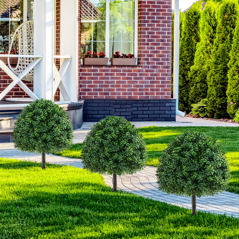 2PCS 28'' Artificial Boxwood Topiary Ball Tree Set w/Ground Spike Sun-Protective