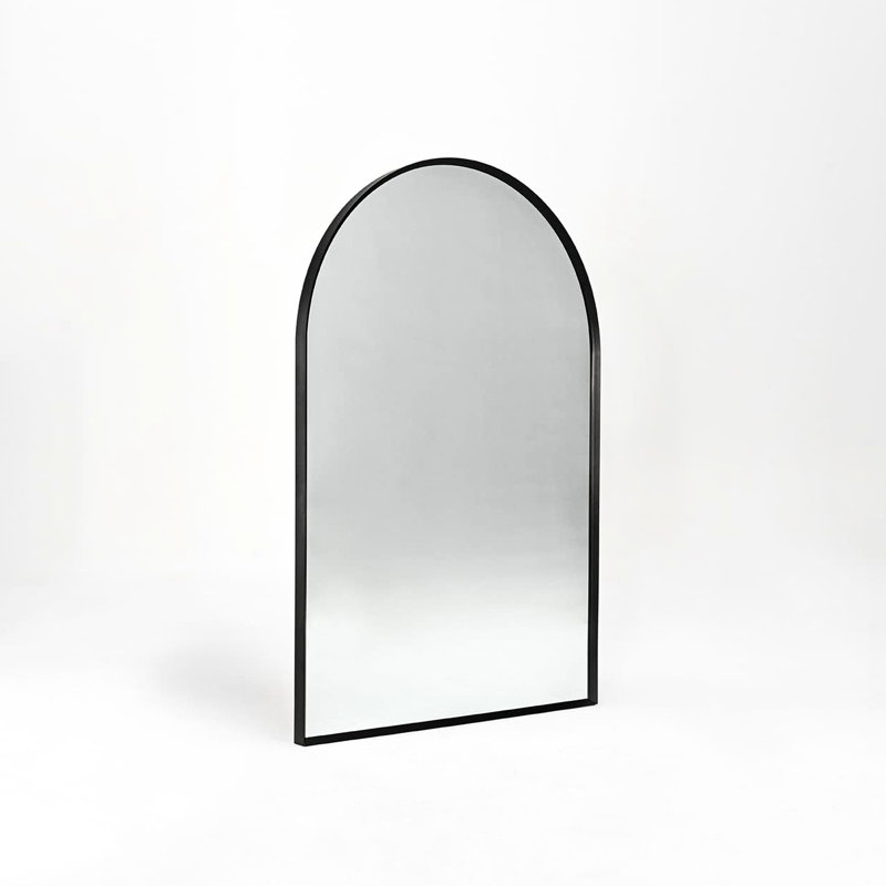 Miroir mural de salle de bain arqué en métal noir 20 x 30 pouces - Verre haute définition 4 mm, finition rouille, cadre simple de qualité d'installation non déformée, installation