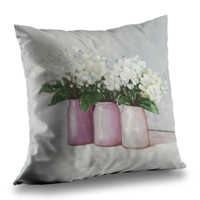 Hydrangea Flowers in Pink Vases - Botanical – Throw Pillow Cover Only, Double-Sided Print, Insert Not Included
