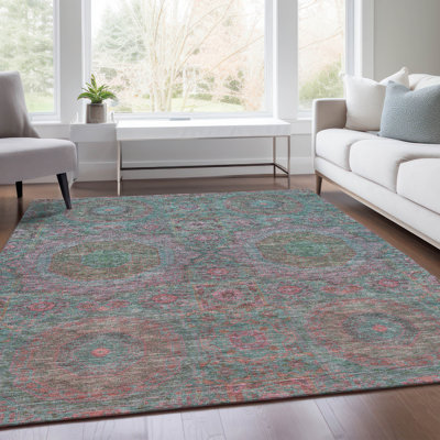 Tapis bleu sarcelle lavable à la machine intérieur / extérieur Xhevrie