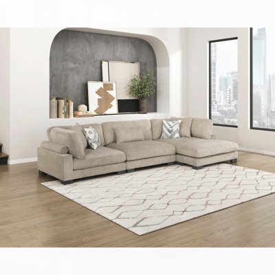 Contemporary 3-Piece Modular Sectional with Chaise Comfortable Pillows Plush Microfiber Upholstery Wood Living Room Furniture