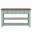 Console en bois de pin massif 48 po, table d'appoint moderne avec 3 tiroirs de rangement et 2 tablettes. Facile à assembler (bleu rétro + plateau brun)-1612037413