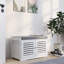 Banc de rangement pour chaussures avec coussin de siège rembourré et 2 portes de grange - Banc d'entrée blanc