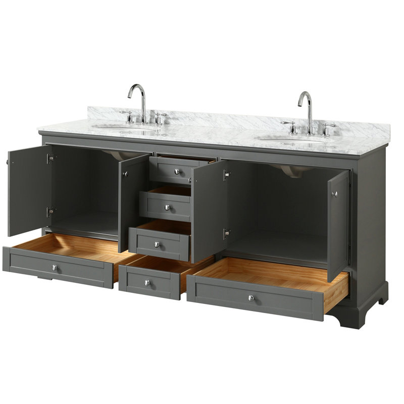 Ensemble de meuble-lavabo double 80 "Deborah, Gris foncé, Chrome poli