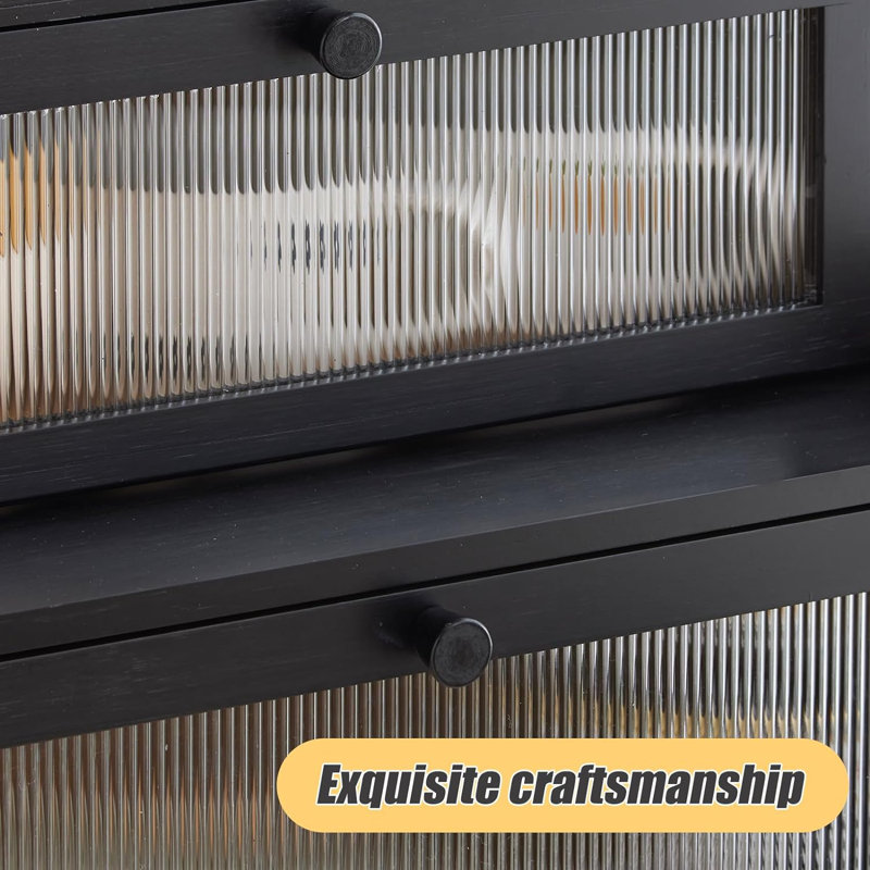 Black Double Layer Bamboo Bread Box with Window
