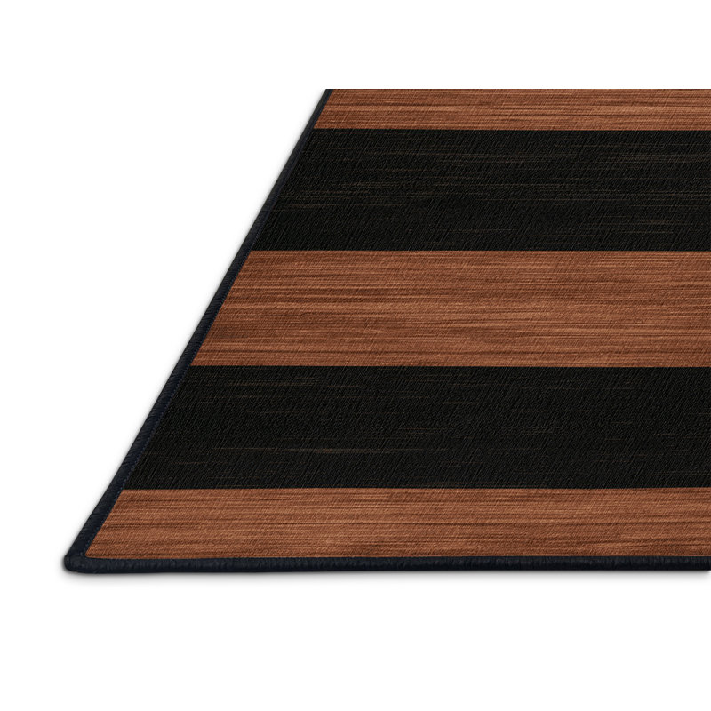 Tapis gris à rayures horizontales lavable à la machine, Rectangle 5 pi x 7 pi