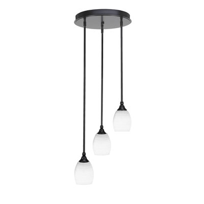 Luminaire suspendu suspendu à 3 lumières Felisa avec verre matriciel blanc 5 po Felisa