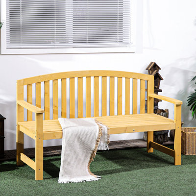 Banc de patio extérieur naturel 56 po avec accoudoirs - 2 jardin en bois pour porche, bord de piscine, balcon