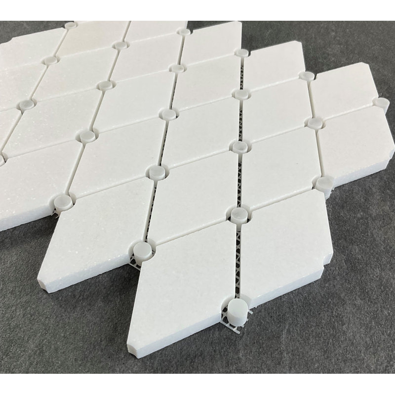 2" x 3.5" Marble Mosaic Wall & Floor Tile, Thassos White/White Carrara (dot)