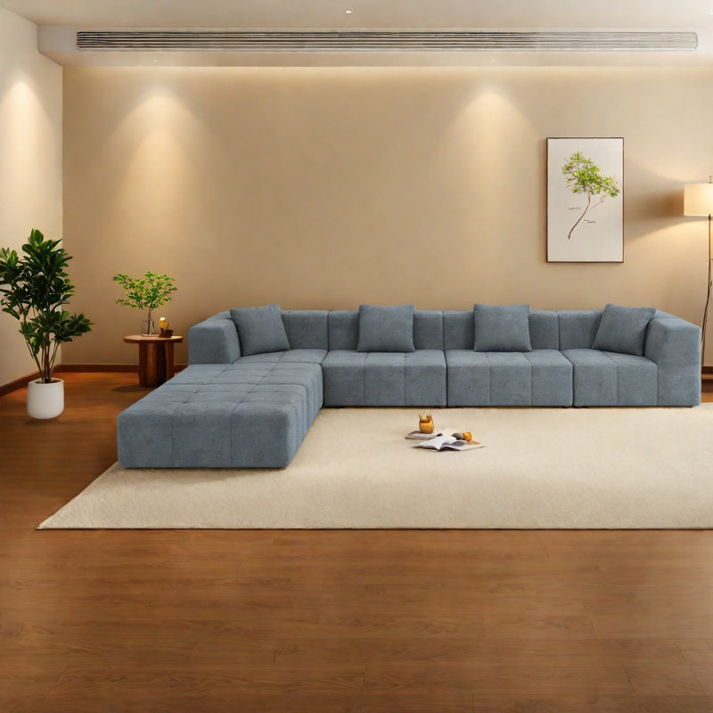 Canapés modulaires confortables, revêtement gris Flannelette, style moderne pour la maison