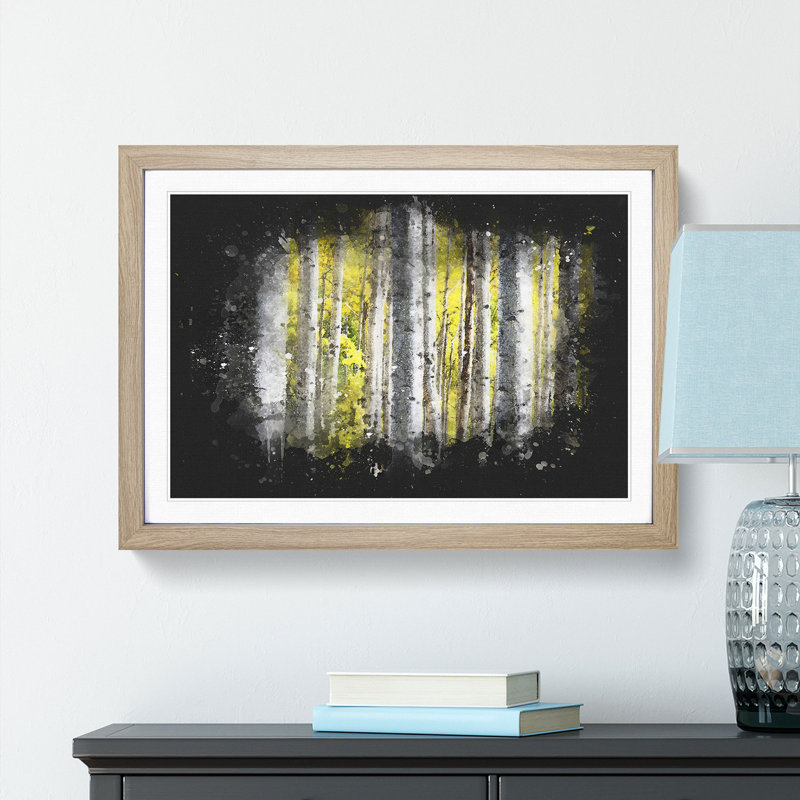 Yellow Birch Tree Forest - Picture Frame Graphic Art Print, 45cm H x 63cm W x 2cm D, Oak Framed