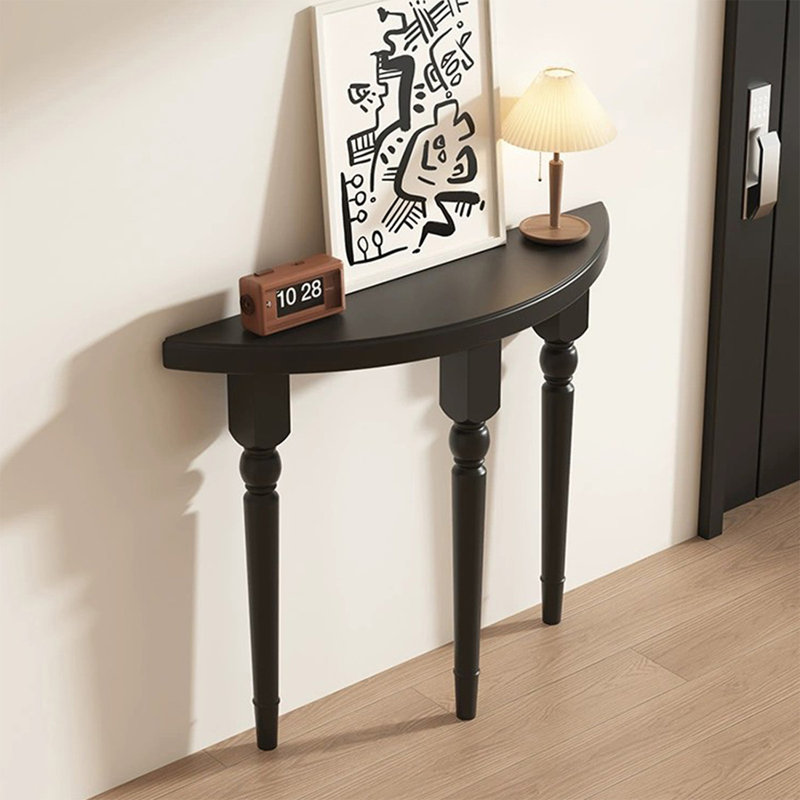 Console demi-cercle en bois massif noir, H 31,5 po x l 31,5 po x P 9,84 po