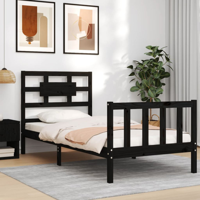 Bed Frame with Headboard, Black, Small Single (2'6)