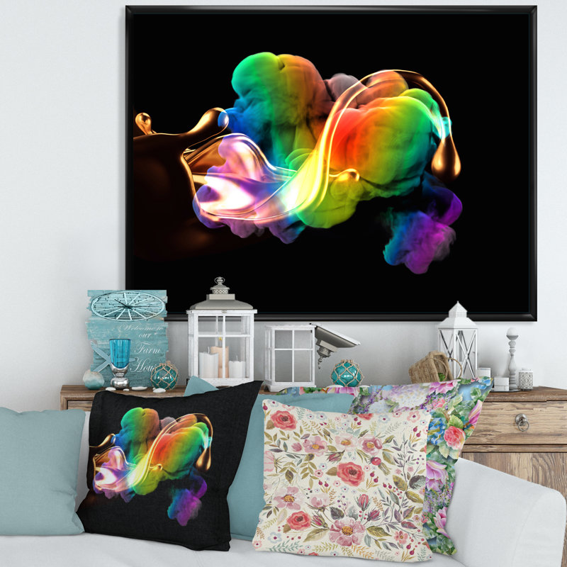 Rainbow Splash on Black - photographie sur toile, H 12 po x l 20 po, Cadre flottant noir