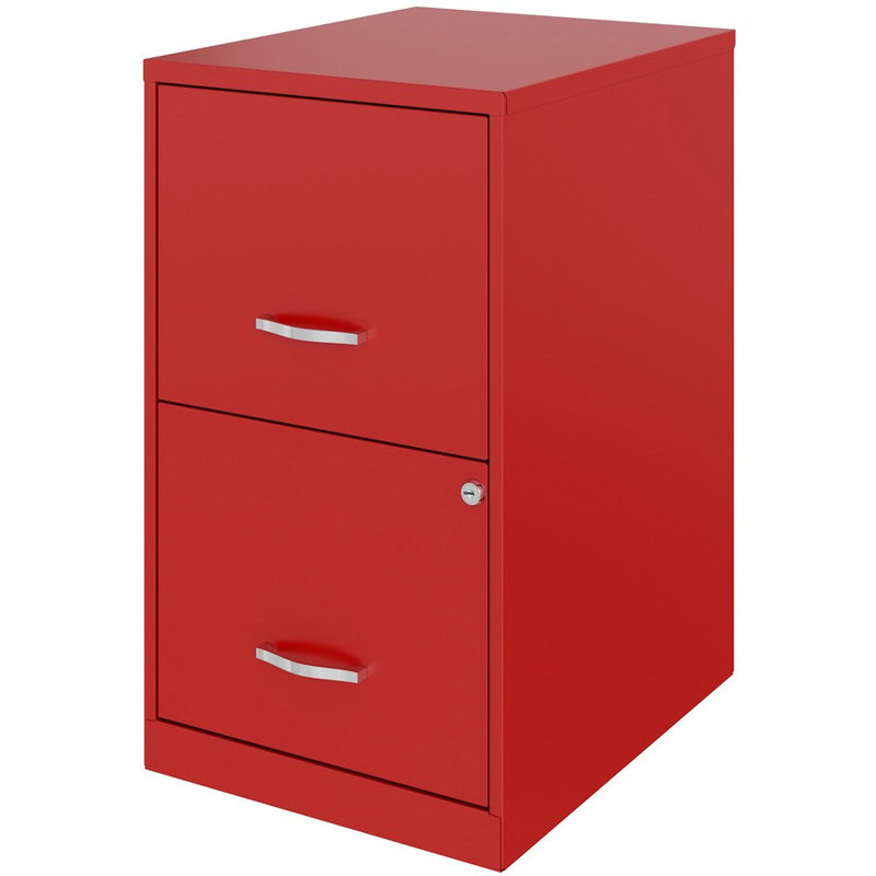 Red Steel 2-Drawer Lockable File Cabinet with Plastic Pulls