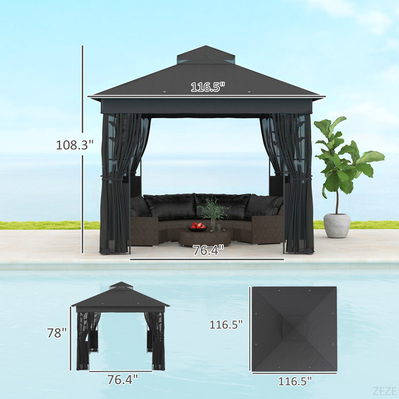 Double Roof Patio Gazebo,Outdoor Gazebo With Shelves And Netting,For Lawn, Backyard And Deck